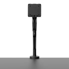 Black adjustable monitor stand on a white background