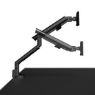 Black dual monitor stand on a white background