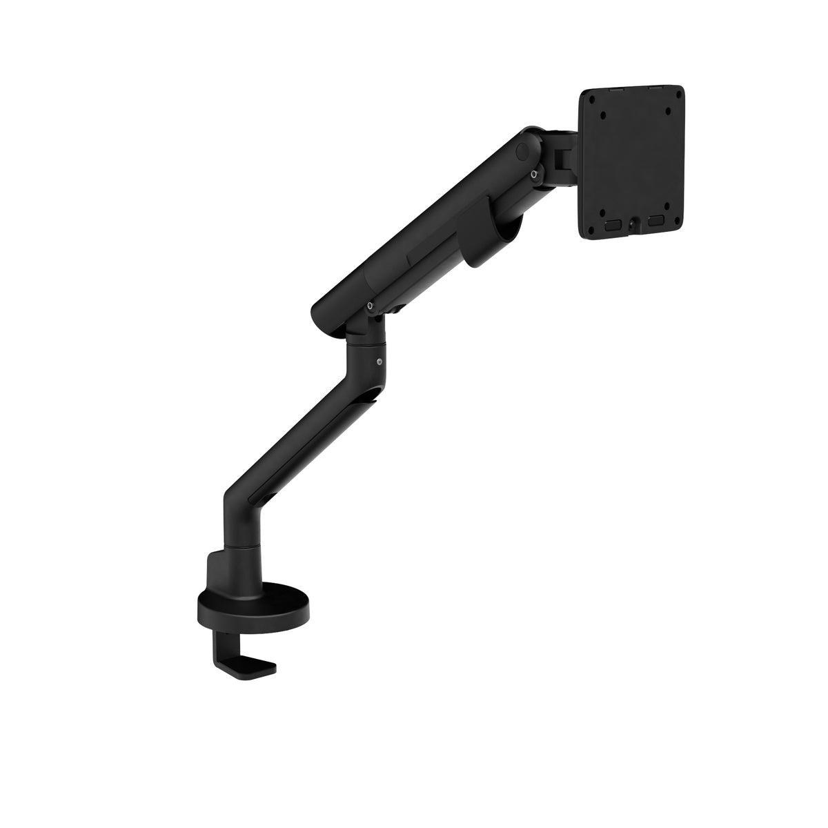 Black monitor arm on a white background
