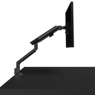 Black adjustable monitor stand on a white background
