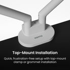 Kanto LED desk lamp with top-mount installation on a black and white background