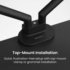 Black desk lamp with top-mount installation on a white background, featuring the Kanto brand.