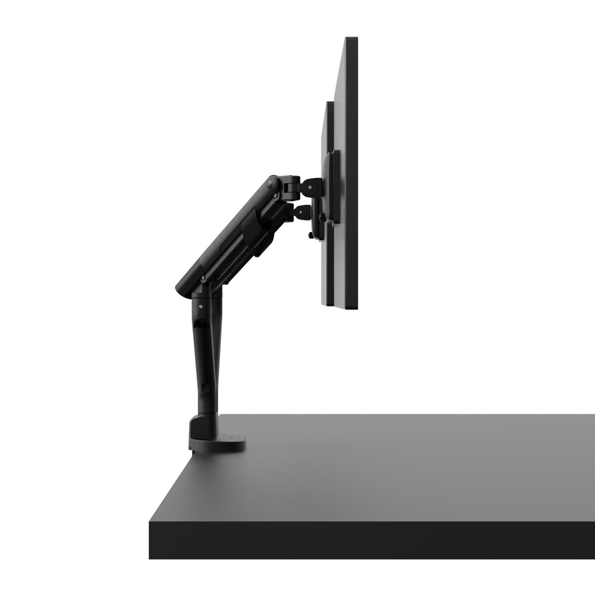 Black monitor stand with a screen on a white background