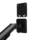 Black monitor arm and mounting plate on a white background
