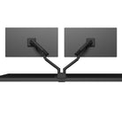 Dual monitor stand with two screens on a white background