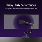 Monitor stand with arm on a dark background, highlighting heavy-duty performance.