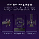 Dedicated monitor stand with tilt, rotation, and swivel features on a dark background