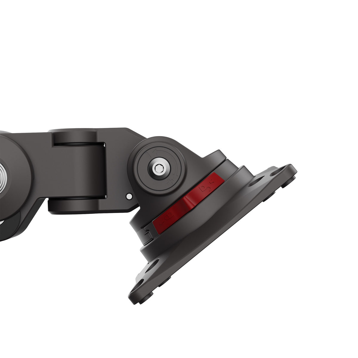 Black and red camera mount on a white background