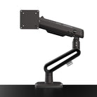 Black adjustable monitor stand on a white background