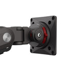 Black monitor arm with red accents on a white background