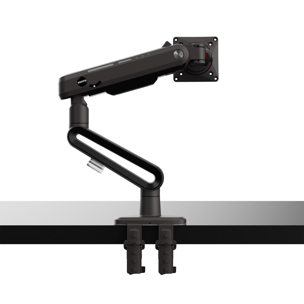 Black monitor arm on a white background