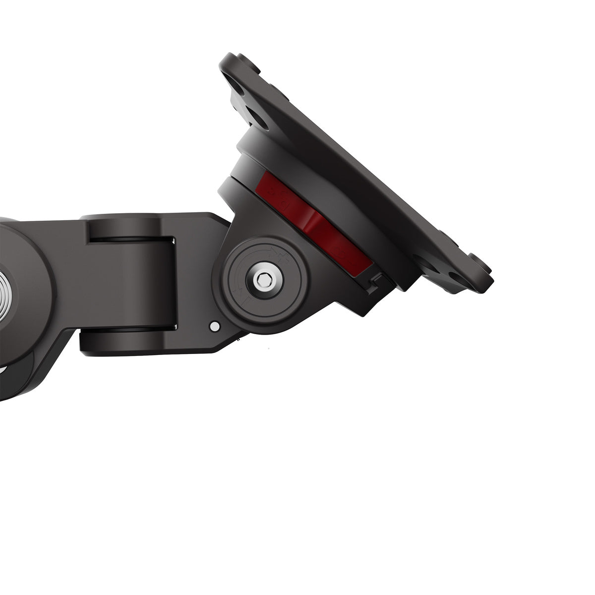 Black camera mount on a white background