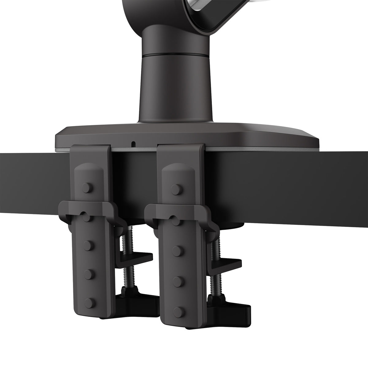 Black adjustable arm stand on a white background