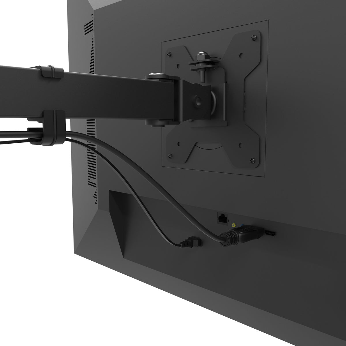 Monitor with a stand and cables on a white background