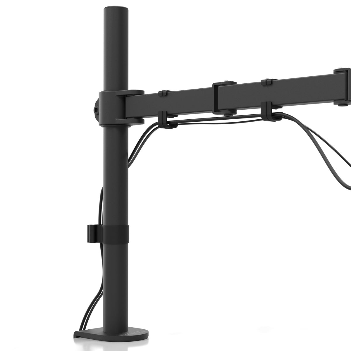 Black adjustable monitor stand on a white background