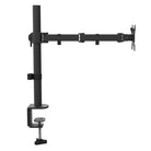 Black monitor stand with adjustable arm on a white background