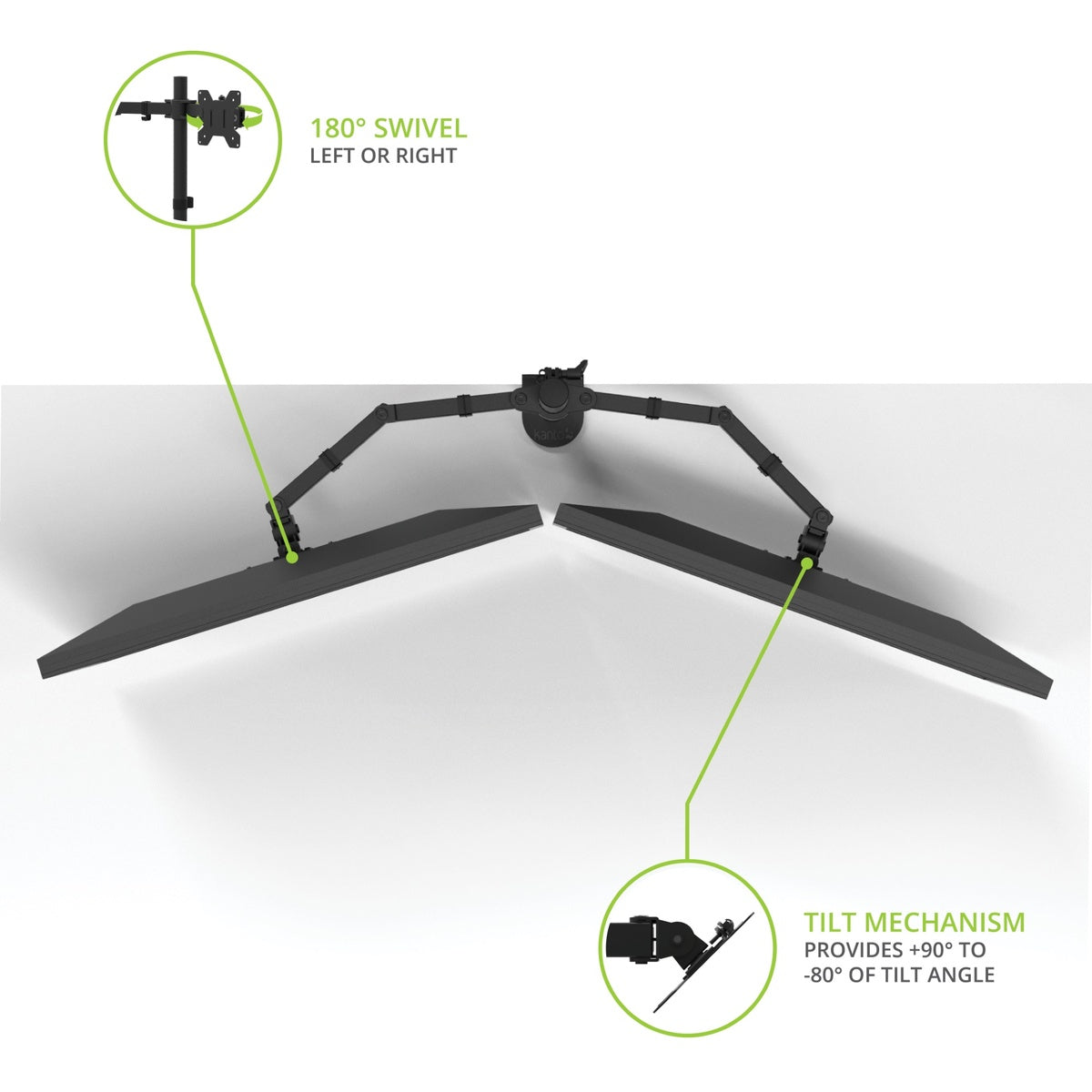 Computer monitor stand with swivel and tilt mechanisms on a white background