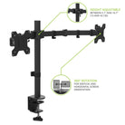 Black adjustable monitor stand with height and rotation features on a white background