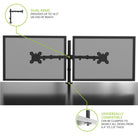 Monitor stand with dual arms and compatibility features on a white background