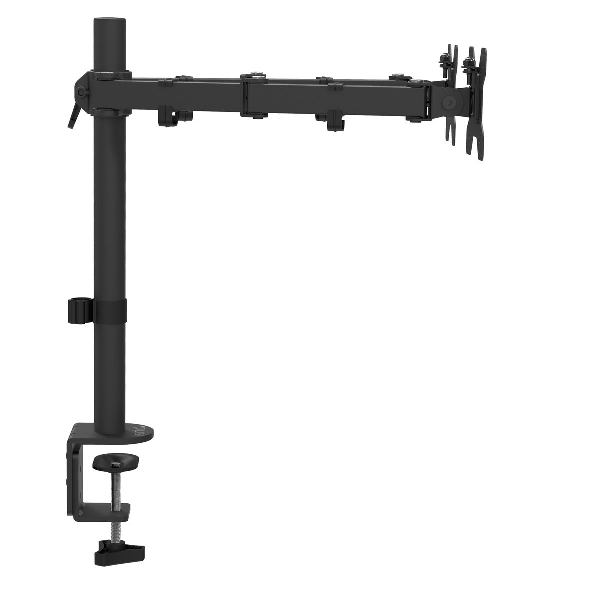 Black adjustable arm stand on a white background