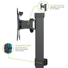 Black TV wall mount with tilt mechanism and cable management features on a white background