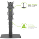 Monitor stand with adjustable height and solid steel construction features on a white background