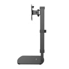 Black adjustable monitor stand on a white background