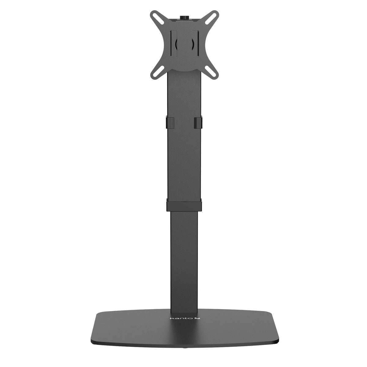 Black adjustable monitor stand on a white background