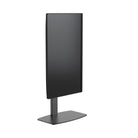 Black digital display on a stand against a white background