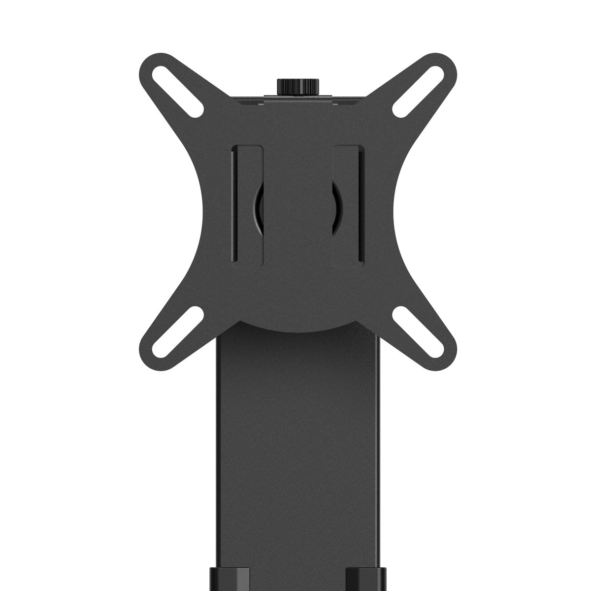 Black adjustable monitor stand on a white background