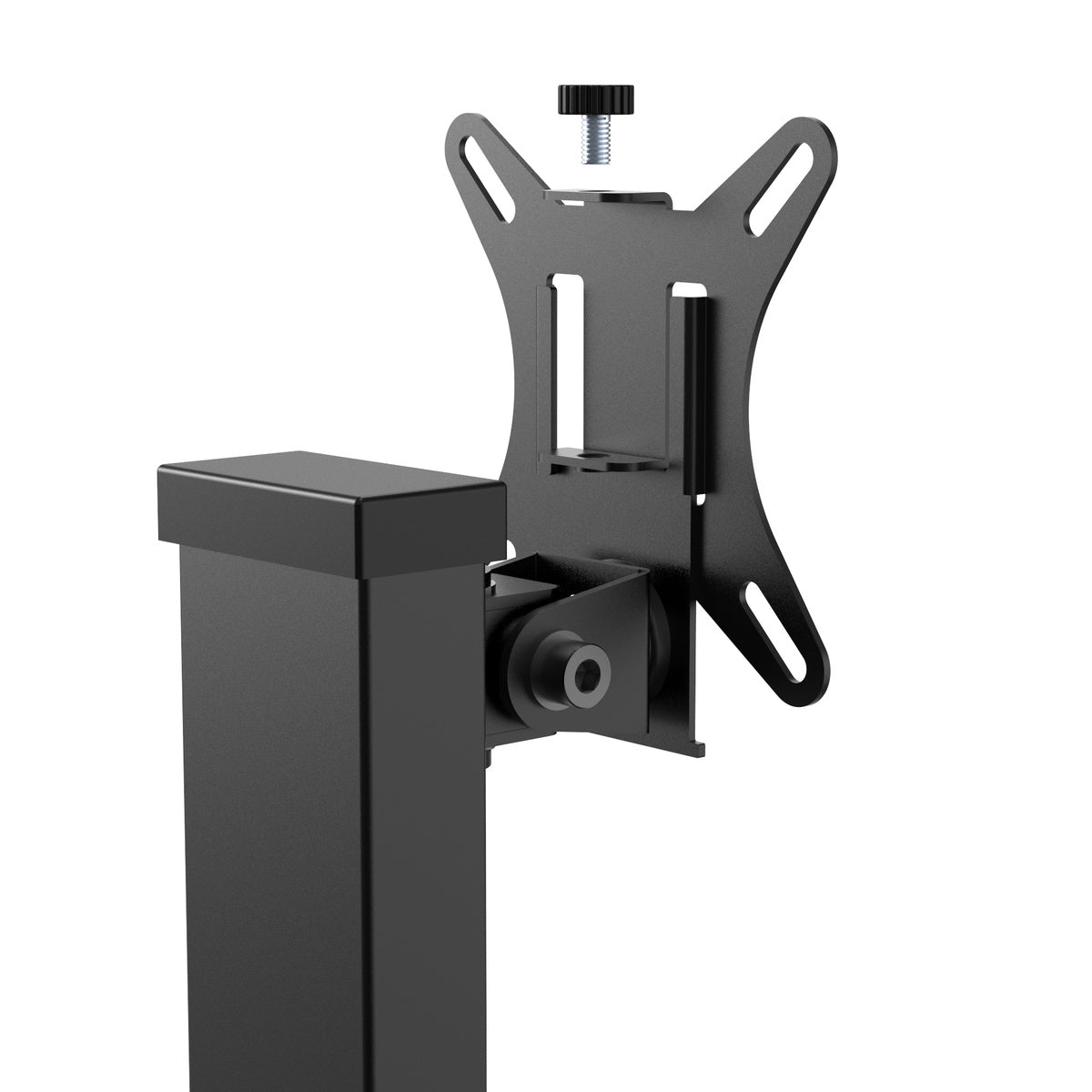 Black TV stand mount on a white background