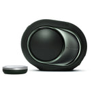 Devialet Phantom Ultimate 98 dB High-End Connected Speaker - Deep Forest - facing left with remote to left