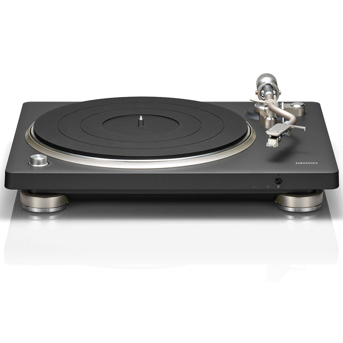 Denon DP-500BT Premium Belt-Drive Hi-Fi Turntable with Bluetooth - front and top view without dust cover