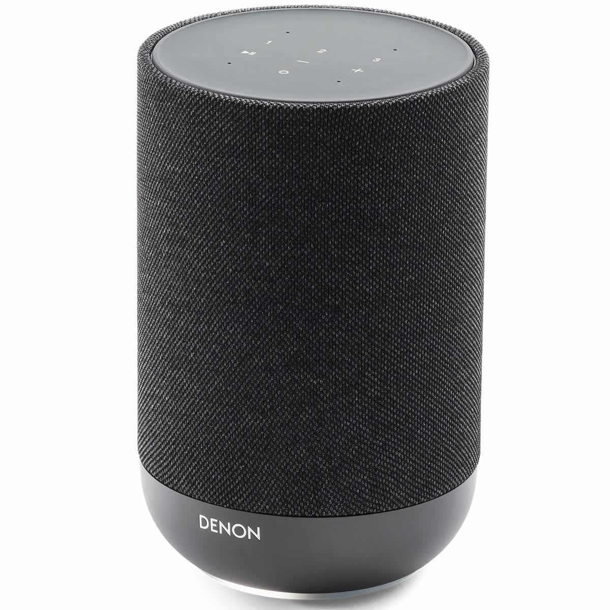 Denon Home 200 Stereo Wireless Smart Speaker - Black - front and top view angled left