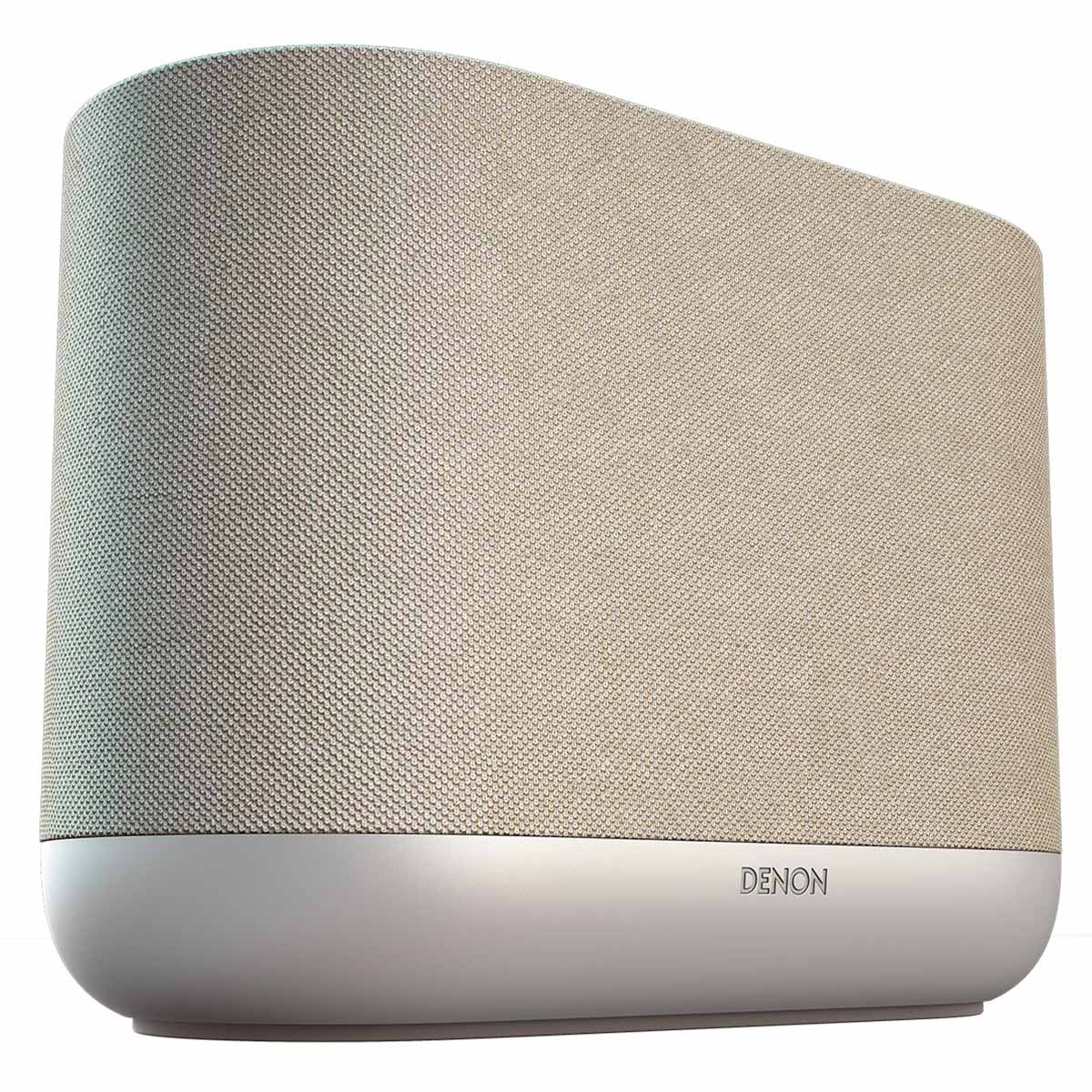 Denon Home 400 Stereo Wireless Smart Speaker - Silver - low angle side view angled right