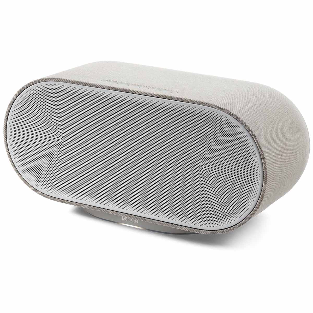 Denon Home 600 Stereo Wireless Smart Speaker - Silver - front and top view angled left