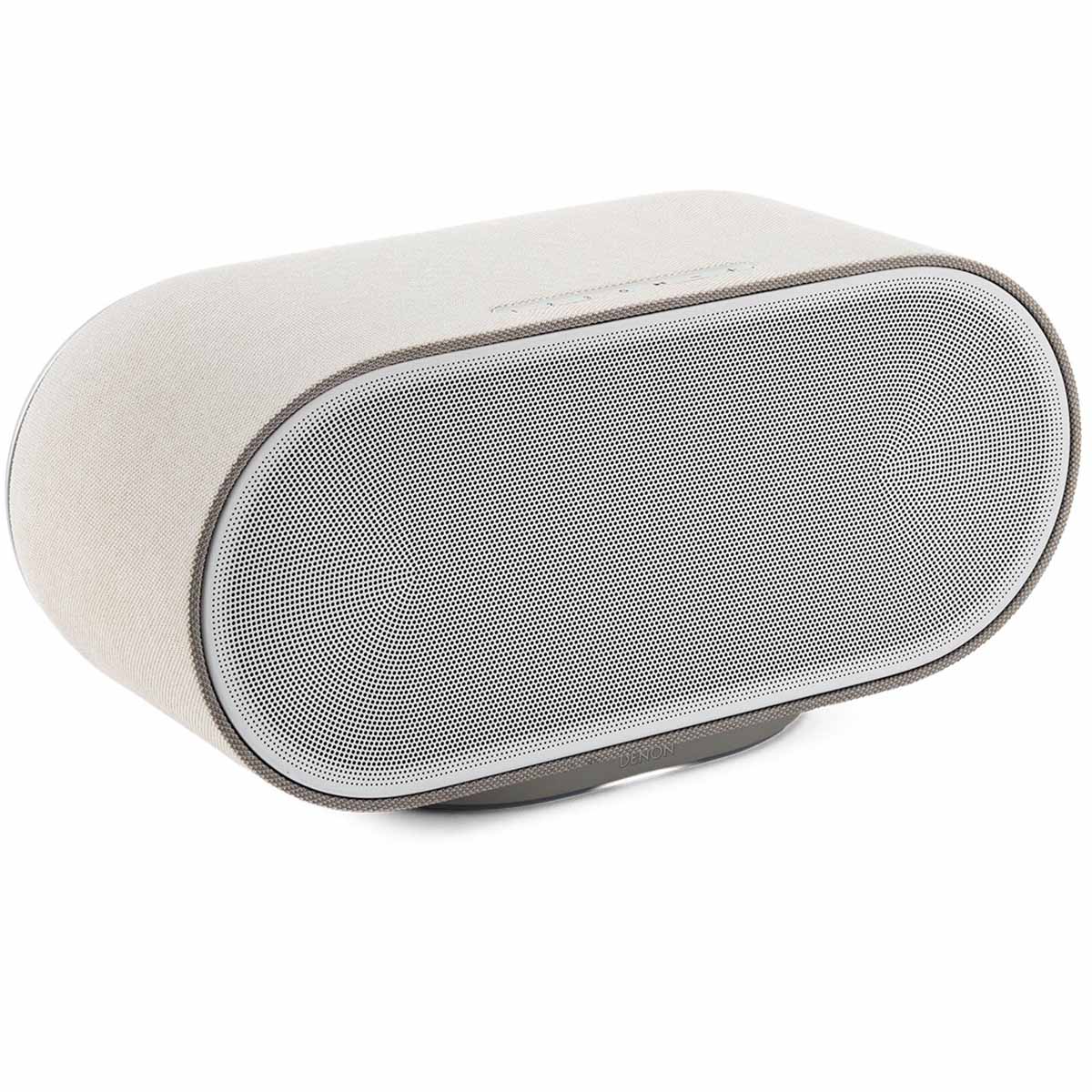 Denon Home 600 Stereo Wireless Smart Speaker - Silver - front and top view angled right