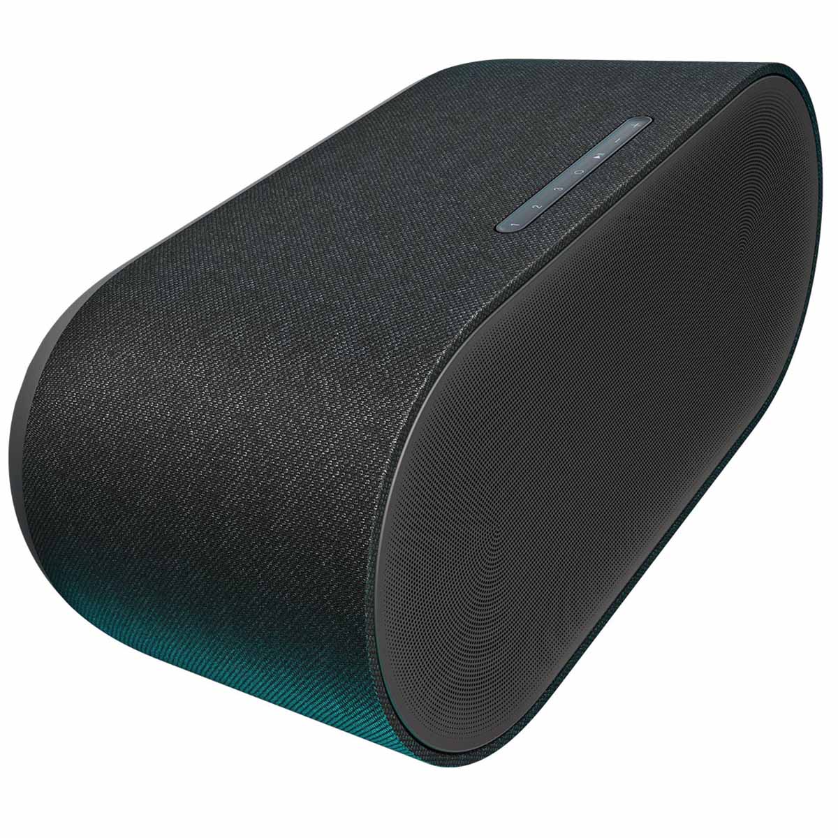 Denon Home 600 Stereo Wireless Smart Speaker - Black - high angle top and side view angled right