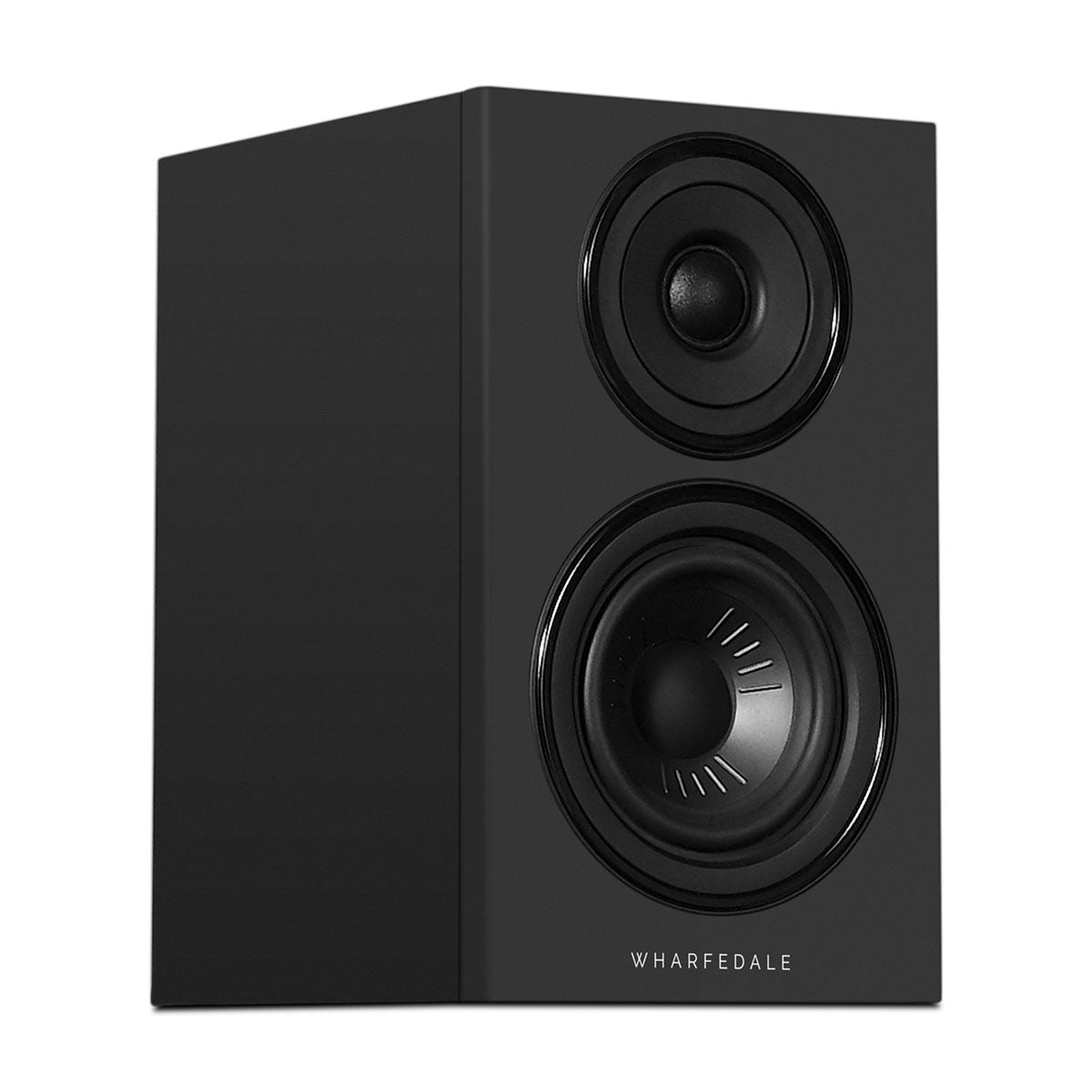 Wharfedale Diamond 12.0i 2-Way Bookshelf Speakers - single black speaker front view angled right without grille