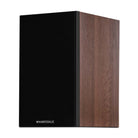 Wharfedale Diamond 12.0i 2-Way Bookshelf Speakers - single walnut speaker front view angled left with grille