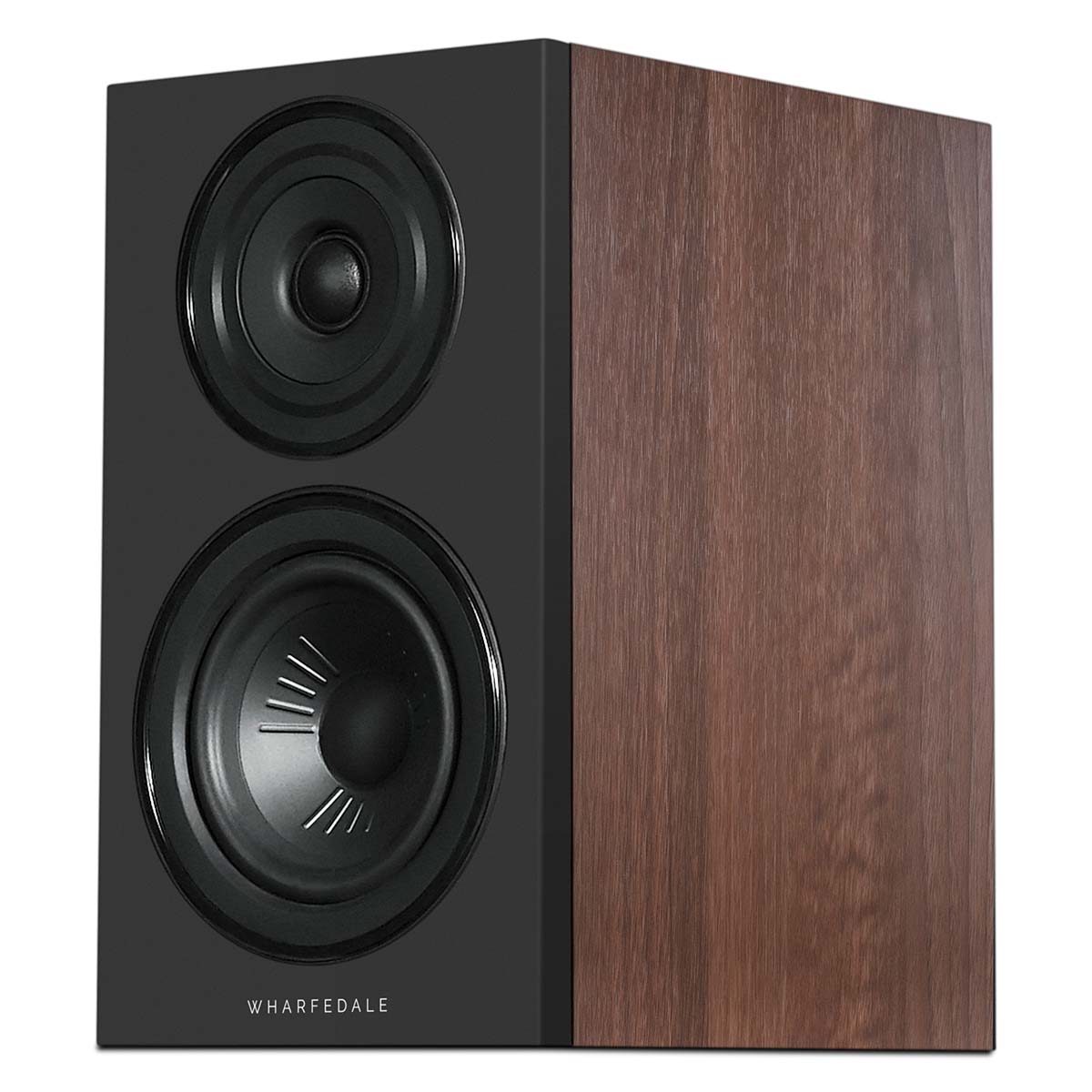Wharfedale Diamond 12.1i 2-Way Bookshelf Speakers - single walnut speaker front view angled left without grille