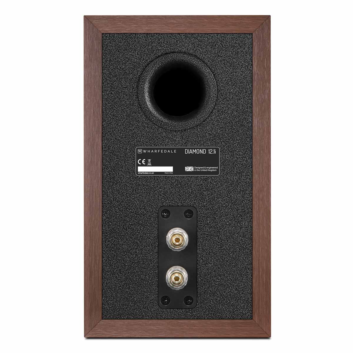 Wharfedale Diamond 12.1i 2-Way Bookshelf Speakers - single walnut speaker rear view