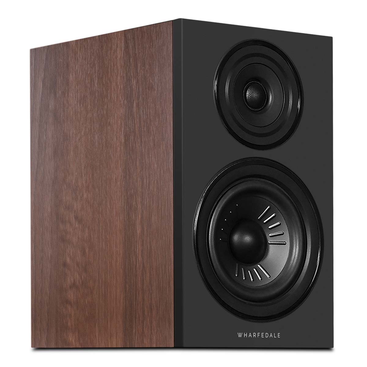 Wharfedale Diamond 12.2i 2-Way Bookshelf Speakers - single walnut speaker front view angled right without grille