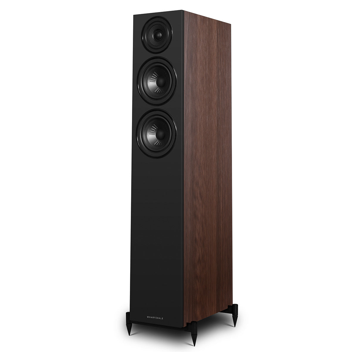 Wharfedale Diamond 12.3i 2.5-Way Floorstanding Speakers - single walnut speaker front view angled left without grille