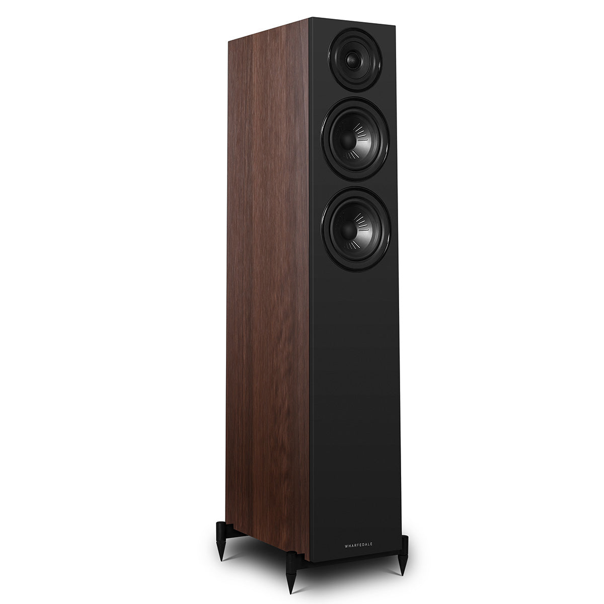 Wharfedale Diamond 12.3i 2.5-Way Floorstanding Speakers - single walnut speaker front view angled right without grille
