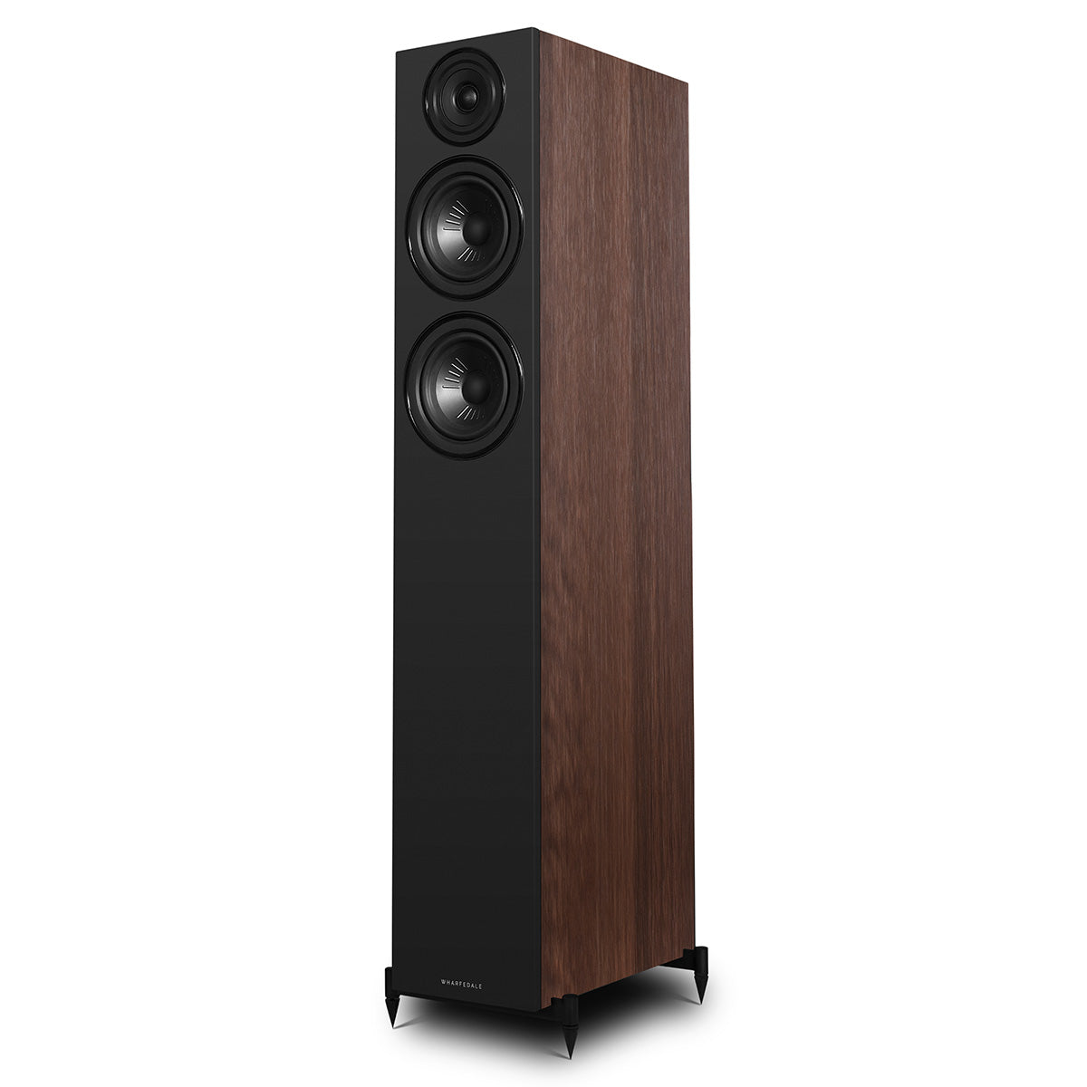 Wharfedale Diamond 12.4i 2.5-Way Floorstanding Speakers - single walnut speaker front view angled left without grille