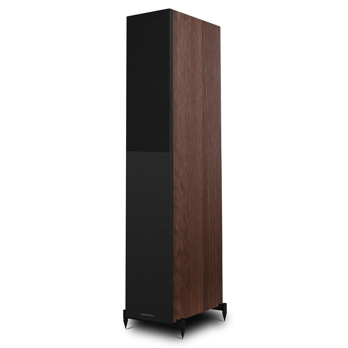 Wharfedale Diamond 12.4i 2.5-Way Floorstanding Speakers - single walnut speaker front view angled left with grille
