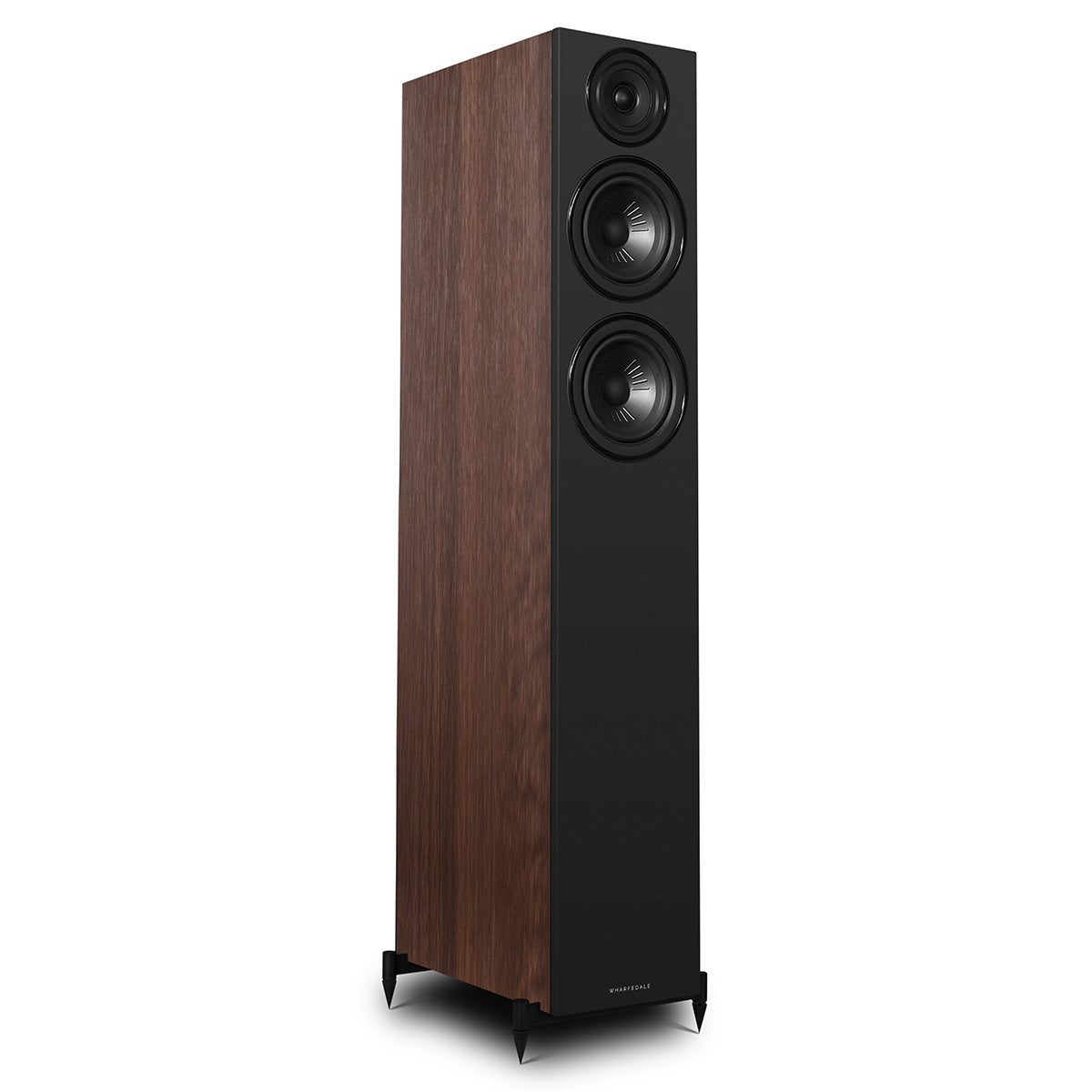 Wharfedale Diamond 12.4i 2.5-Way Floorstanding Speakers - single walnut speaker front view angled right without grille