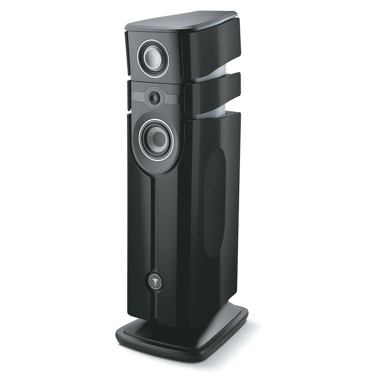 Focal Diva Alta Utopia 4-Way Active Wireless Loudspeaker - single Black High Gloss speaker without grilles - front view angled left