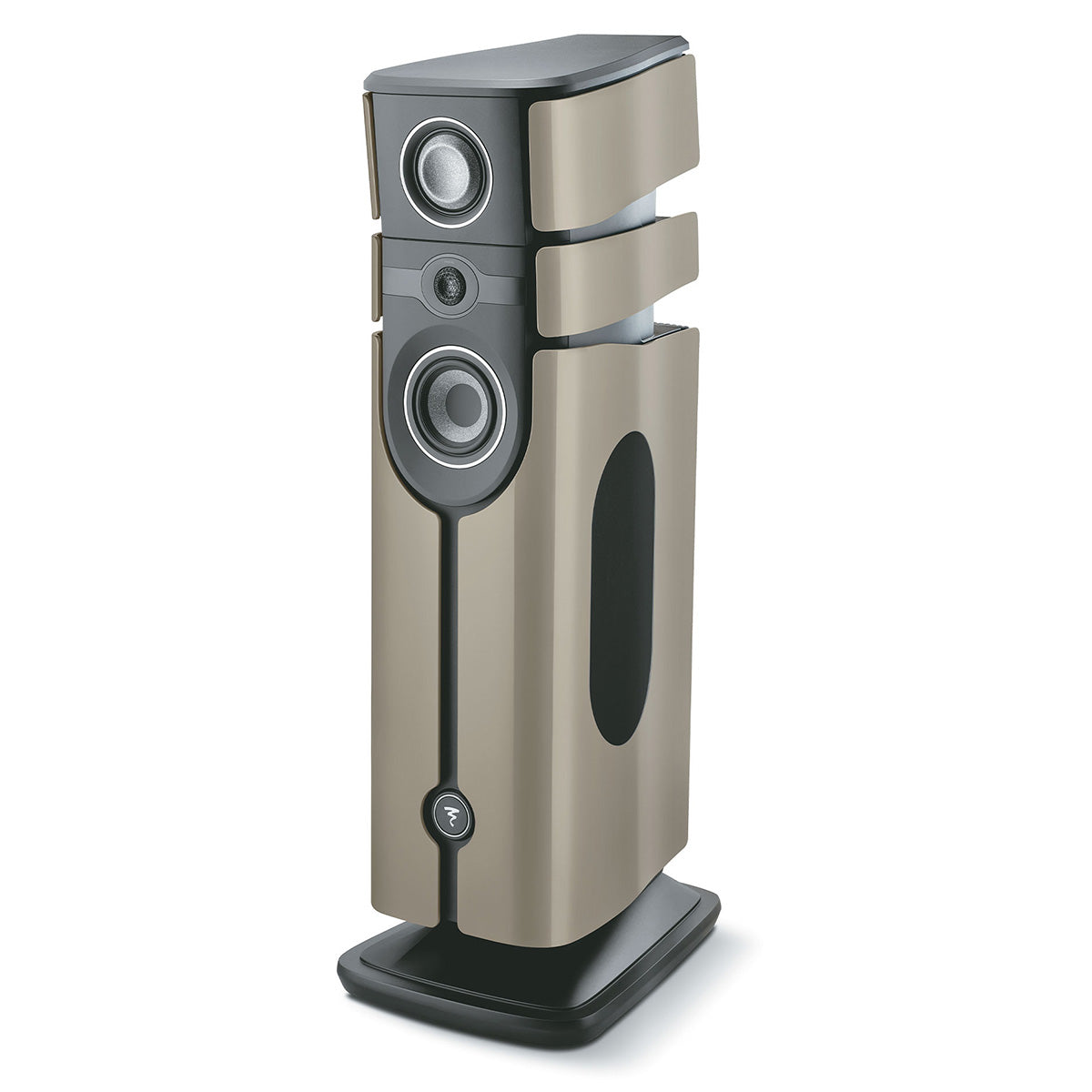 Focal Diva Alta Utopia 4-Way Active Wireless Loudspeaker - single Dune High Gloss speaker without grilles - front view angled left